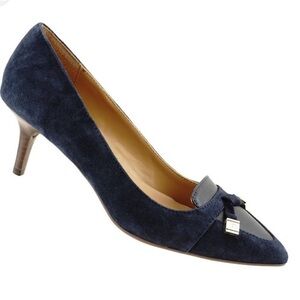 Tommy Hilfiger Blue Suede Juline Pump Heel Women’s Size 7M  Wood Kitten Heel NEW